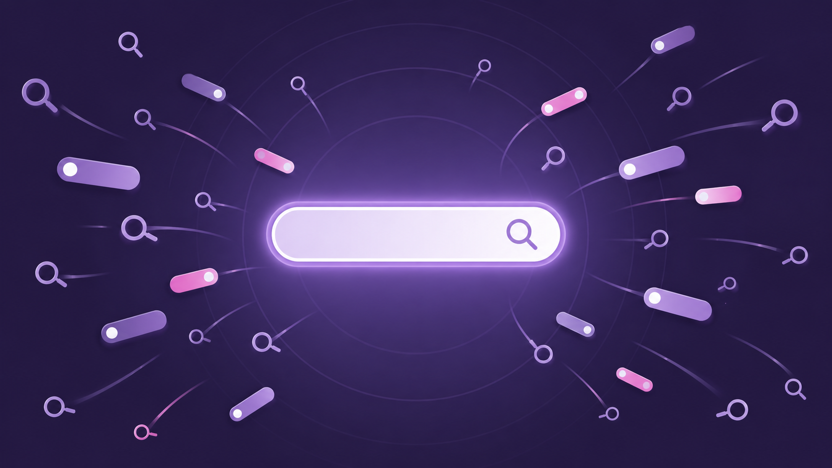 A glowing search bar pulling in search queries like a magnet, symbolising branded search demand