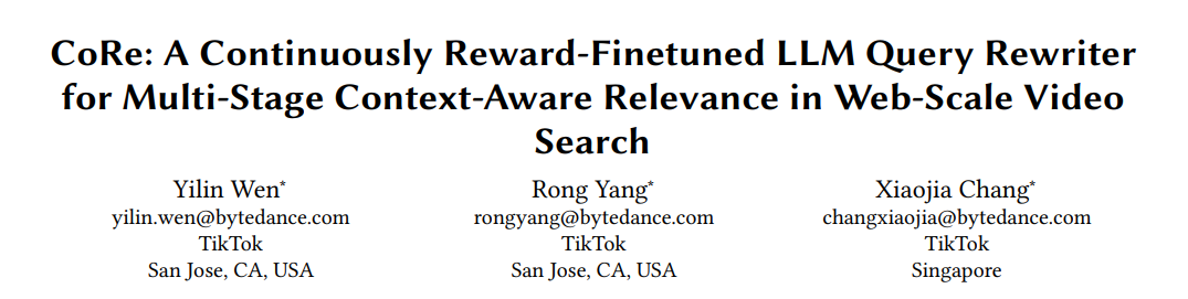 Title header of the CoRe research paper by TikTok and ByteDance engineers