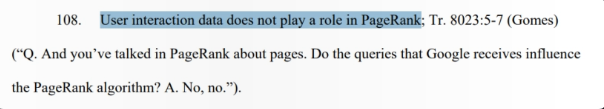 DOJ antitrust documents, clicks do not influence PageRank