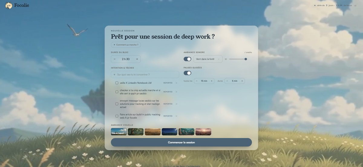 Focalie home screen, the deep-work web app with a calm, minimal interface