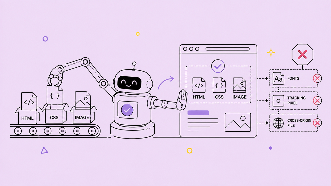 Googlebot accepting HTML, CSS and images while rejecting fonts, tracking pixels and cross-origin files
